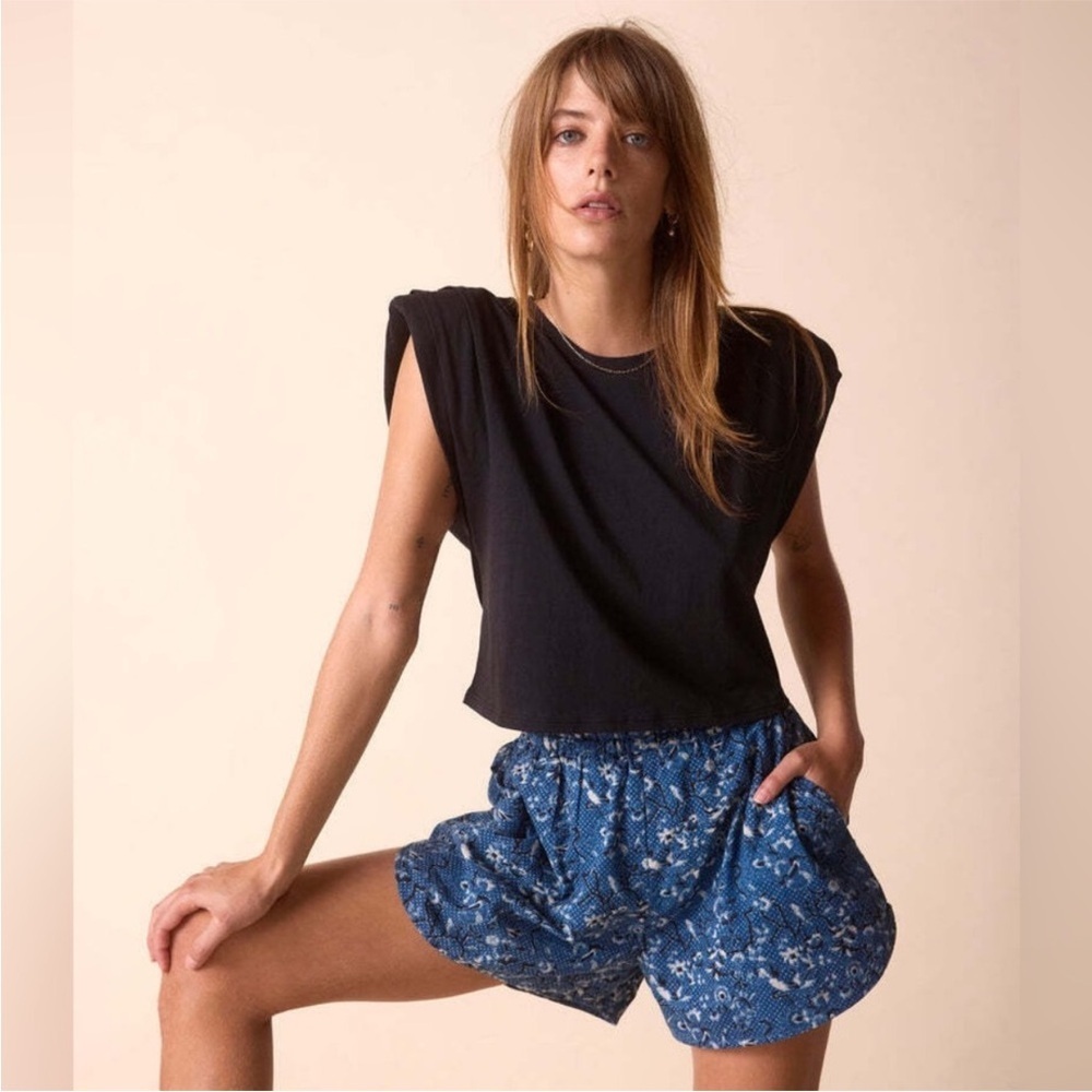 St. Roche NWT Echo Cropped Tee in Black‎ Shoulder Pads Wmns Medium Supima Cotton